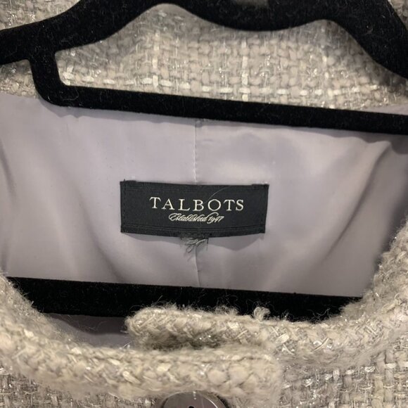 Talbots Women's Plaid Wool Stitched Coat grey white 3/4 sleeves - Picture 6 of 8